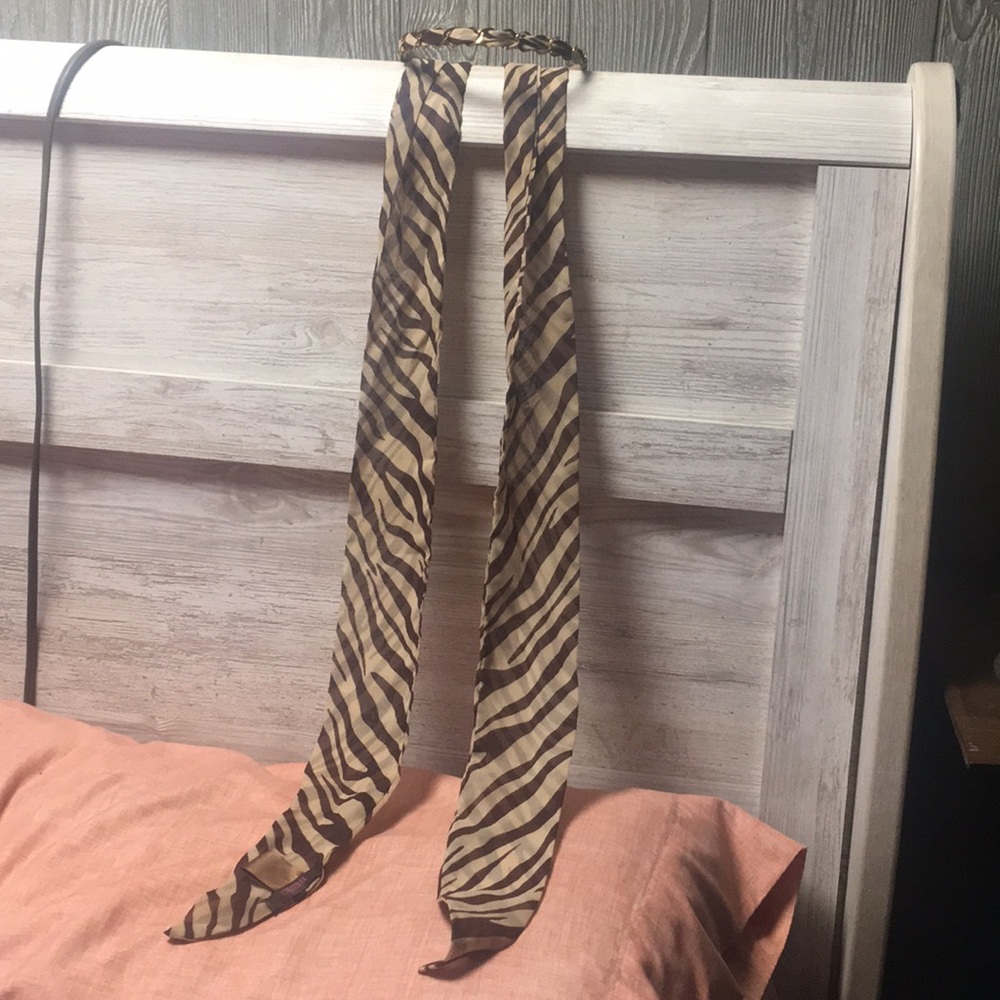 Headband w/gold hardware and attached zebra scarf
